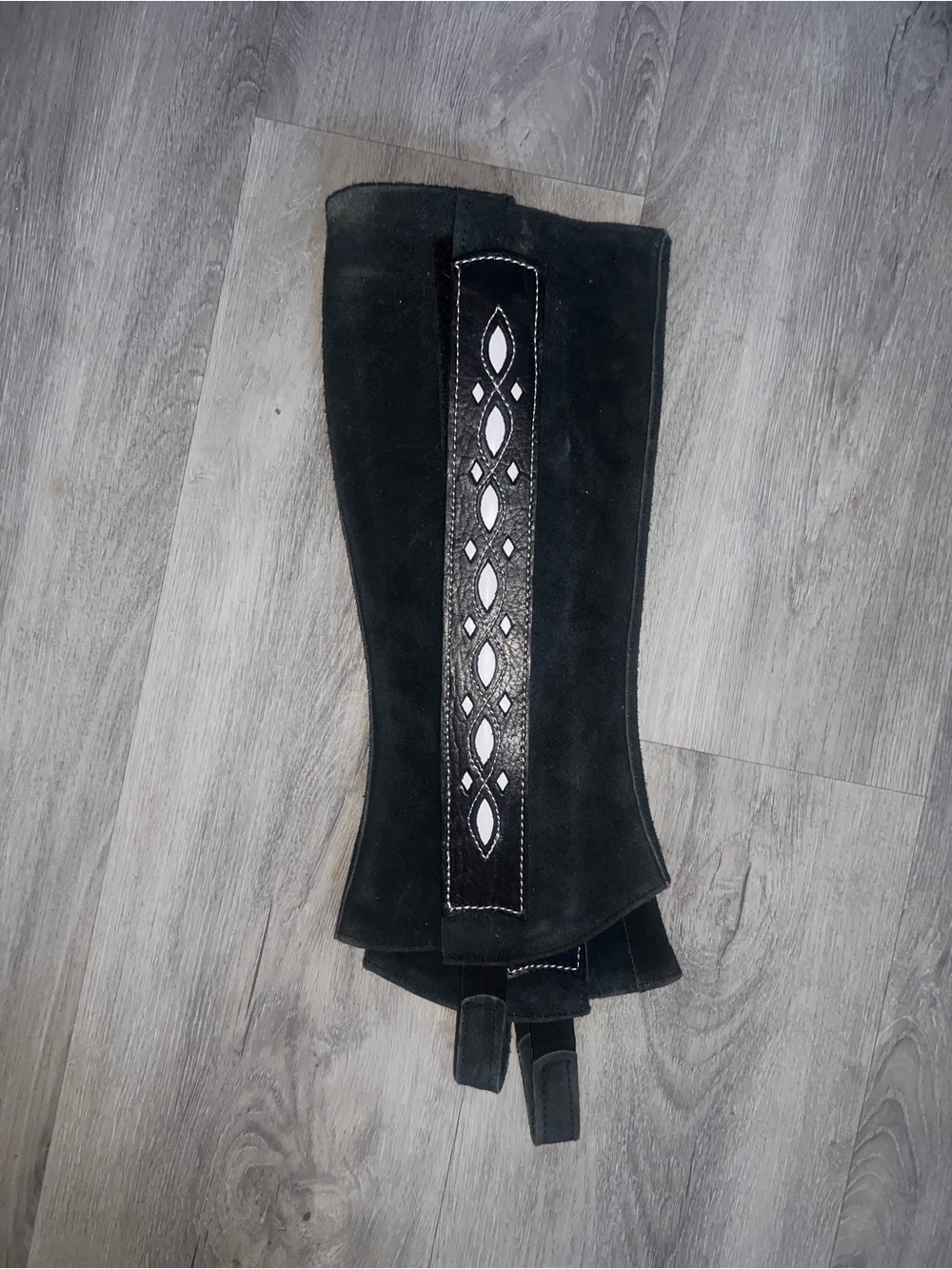 Black Suede Riding Gaiters with Decorative Leather Trim - Men Accessories